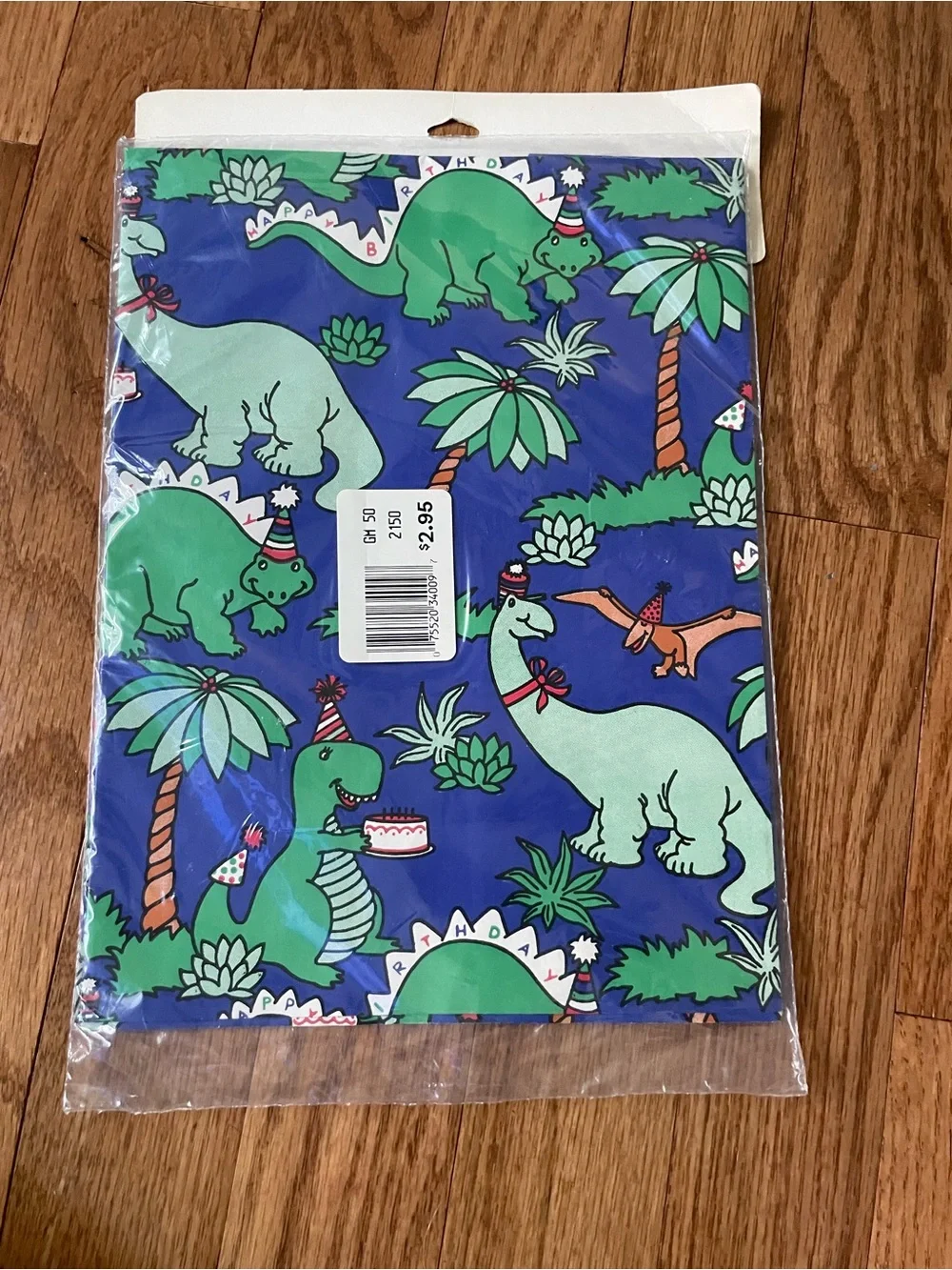 Vintage Gift Mates Dinosaur Party Wrap in Blue and Green New